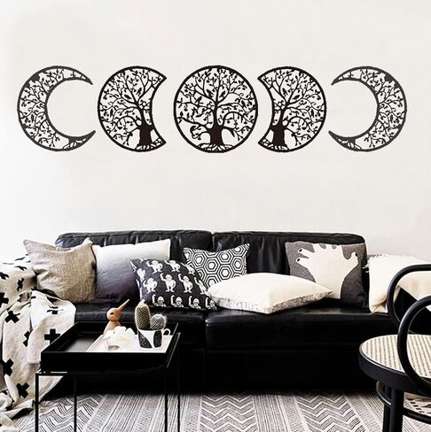 LMONMOO Moon Decoration Wall Decor - 5 Pieces Moon Phase Wall Hanging Decor Moon Wall Art Decoration Boho Bedroom Decor Spiritual Home Wall Decoration (Wood color) in Saudi Arabia