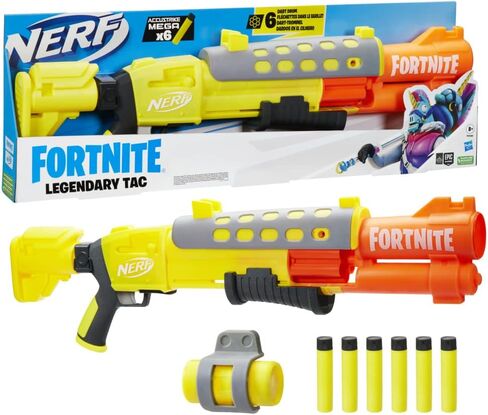 مسدس Nerf Fortnite الأسطوري TAC، تصميم ملتف أصفر متوهج، 6 أسطوانة ضخمة، 6 سهام Nerf AccuStrike Mega، متعددة الألوان، مقاس واحد in Saudi Arabia