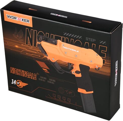 مسدس WORKER Nightingale Blaster، عجلة موازنة نصف آلية نصف رمي السهام، لعبة مسدس مجانية يمكنك صنعها بنفسك (البطارية غير متضمنة) برتقالي in Kuwait