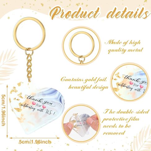 Kigeli 24 Pcs Wedding Favors for Guests Thank You Acrylic Keychain Bulk Wedding Gifts for Guests Wedding Party Supply Cute Key Chains Charms for Birthday Bridal Baby Shower Decor(Gold, Heart) in Saudi Arabia