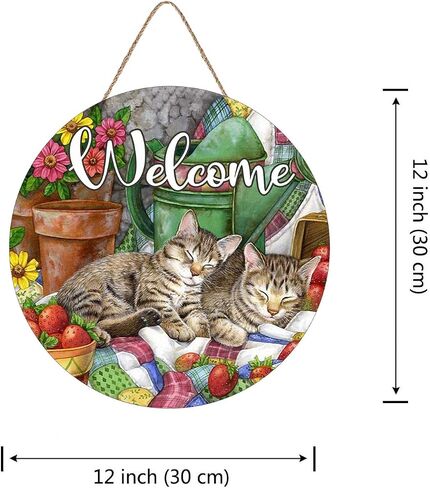 Welcome Summer Cat Cardinal Sunflower Sign for Front Door Decor, Spring Orange Kitty Tabby Wood Door Hanger for Outdoor Outside Porch, Fall Wooden Wreath Indoor Wall Hanging Decoration 12 * 12 inch in Saudi Arabia