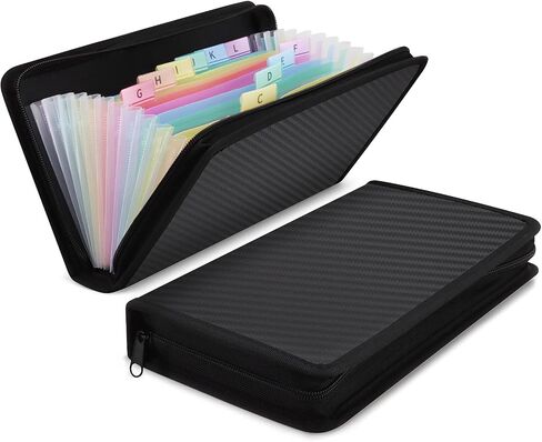 Uquelic 2Pack 13 Pockets Expanding Accordion Receipt Organizer Folder Zipper Closure, Plastic Document Wallet with Covered Edges for Coupons, Bills, Vouchers, Flash Cards Storage (11’’x 6’’) in Saudi Arabia