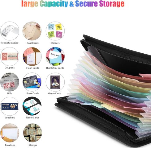 Uquelic 2Pack 13 Pockets Expanding Accordion Receipt Organizer Folder Zipper Closure, Plastic Document Wallet with Covered Edges for Coupons, Bills, Vouchers, Flash Cards Storage (11’’x 6’’) in Saudi Arabia