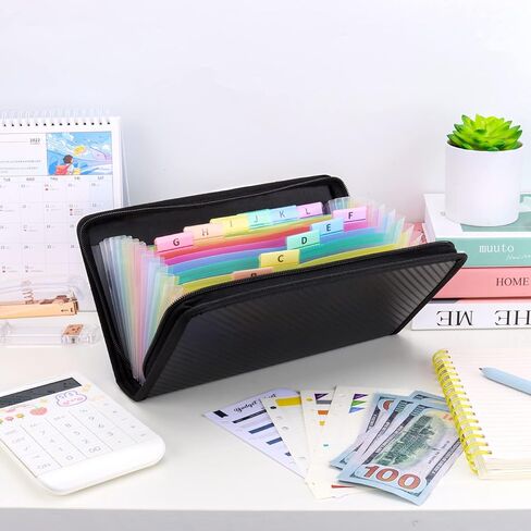 Uquelic 2pack 13 جيوب توسيع الأكورديون إيصالات منظم مجلد إغلاق السوستة، محفظة المستندات البلاستيكية مع حواف مغطاة للكوبونات والفواتير والقسائم وتخزين بطاقات فلاش (11''x 6'') in Kuwait