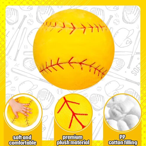 Gerrii 4 Pcs Basketball Softball Football Soccer Volleyball Tennis Pillow 3D Sports Pillow Fluffy Plush Stuffed Throw Pillow Sport Theme Cushion Plush Stuffed Pillow Gift Decor (Softball,10 Inch) in Saudi Arabia