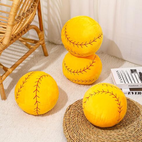Gerrii 4 Pcs Basketball Softball Football Soccer Volleyball Tennis Pillow 3D Sports Pillow Fluffy Plush Stuffed Throw Pillow Sport Theme Cushion Plush Stuffed Pillow Gift Decor (Softball,10 Inch) in Saudi Arabia