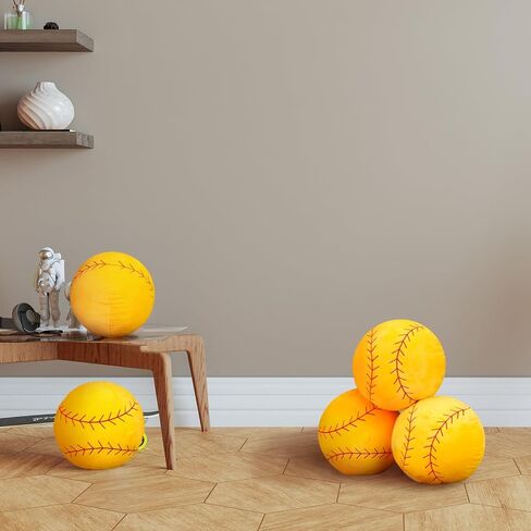Gerrii 4 Pcs Basketball Softball Football Soccer Volleyball Tennis Pillow 3D Sports Pillow Fluffy Plush Stuffed Throw Pillow Sport Theme Cushion Plush Stuffed Pillow Gift Decor (Softball,10 Inch) in Saudi Arabia