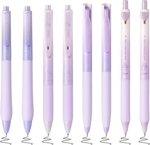 BAYTORY 8Pcs Gel Pens Black Ink, Retractable ST Fine Point 0.5mm Quick Dry Ink Pen, Smooth Writing for School Supplies Journaling (Purple) in Saudi Arabia