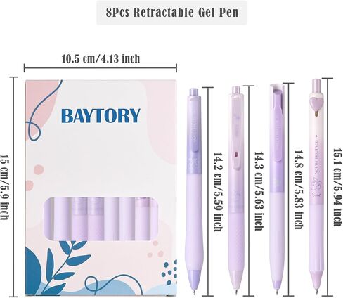 BAYTORY 8Pcs Gel Pens Black Ink, Retractable ST Fine Point 0.5mm Quick Dry Ink Pen, Smooth Writing for School Supplies Journaling (Purple) in Saudi Arabia