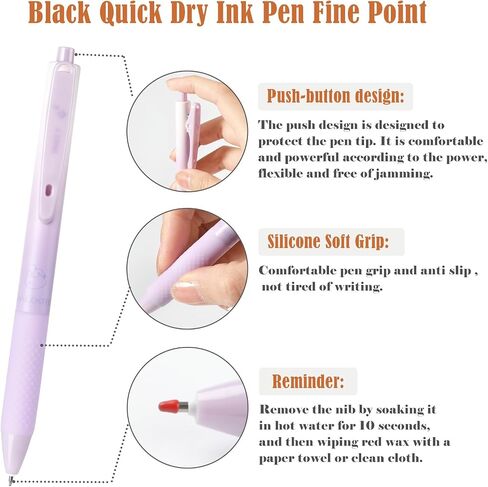 BAYTORY 8Pcs Gel Pens Black Ink, Retractable ST Fine Point 0.5mm Quick Dry Ink Pen, Smooth Writing for School Supplies Journaling (Purple) in Saudi Arabia