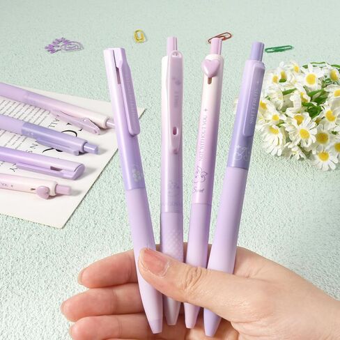 BAYTORY 8Pcs Gel Pens Black Ink, Retractable ST Fine Point 0.5mm Quick Dry Ink Pen, Smooth Writing for School Supplies Journaling (Purple) in Saudi Arabia
