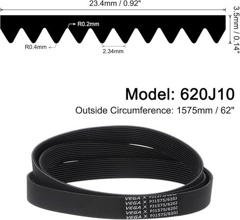 uxcell 610J10 PJ V-Ribbed Belt 10 Ribs 61" Length x 0.92" Width x 0.14" Height, EPDM Poly V Belt, Multi Wedge Micro V Serpentine Belt in Saudi Arabia