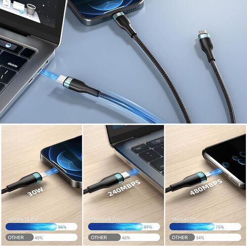 كابل شحن متعدد 3 في 1، سلك شاحن سريع ناقل الحركة من النوع C USB للشحن السريع موصل كابل ثابت ترقية سلك نحاسي سميك للمنزل والمكتب للشحن اليومي (4FT) in Kuwait