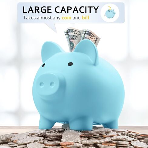 Piggy Bank for Kids Adults, Vcertcpl Unbreakable Plastic Piggy Bank Coin Bank Money Saving Box for Cash Saving, Kids Bank Money Jar Adults, Piggy Bank for Boys Girls, Gift Toys Banks for Kids (Blue) in Saudi Arabia