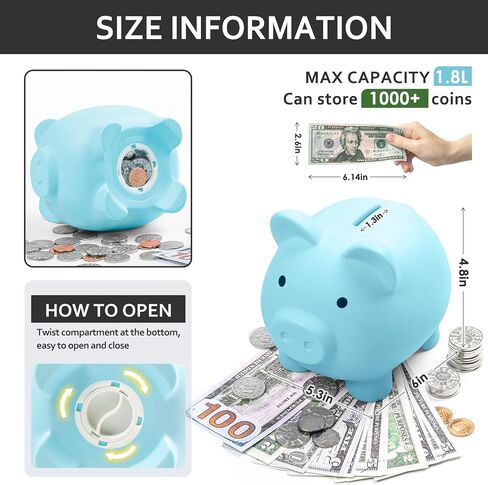 Piggy Bank for Kids Adults, Vcertcpl Unbreakable Plastic Piggy Bank Coin Bank Money Saving Box for Cash Saving, Kids Bank Money Jar Adults, Piggy Bank for Boys Girls, Gift Toys Banks for Kids (Blue) in Saudi Arabia