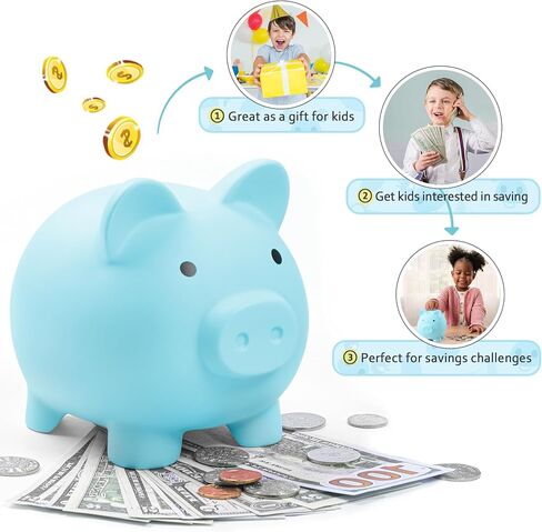 Piggy Bank for Kids Adults, Vcertcpl Unbreakable Plastic Piggy Bank Coin Bank Money Saving Box for Cash Saving, Kids Bank Money Jar Adults, Piggy Bank for Boys Girls, Gift Toys Banks for Kids (Blue) in Saudi Arabia