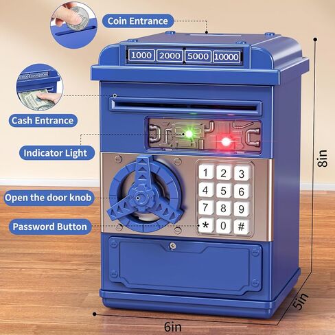 TEMI Piggy Bank for Kids, Electronic Coin Money Bank for 3 4 5 6 7 8 9 10 Year Old Boys Girls Gifts, Cash Coin Can ATM Bank for Kids 5-7, Christmas Birthday Gifts (Black) in Saudi Arabia