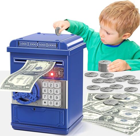 TEMI Piggy Bank for Kids, Electronic Coin Money Bank for 3 4 5 6 7 8 9 10 Year Old Boys Girls Gifts, Cash Coin Can ATM Bank for Kids 5-7, Christmas Birthday Gifts (Black) in Saudi Arabia