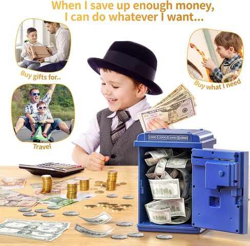 TEMI Piggy Bank for Kids, Electronic Coin Money Bank for 3 4 5 6 7 8 9 10 Year Old Boys Girls Gifts, Cash Coin Can ATM Bank for Kids 5-7, Christmas Birthday Gifts (Black) in Saudi Arabia