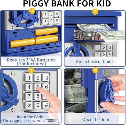 TEMI Piggy Bank for Kids, Electronic Coin Money Bank for 3 4 5 6 7 8 9 10 Year Old Boys Girls Gifts, Cash Coin Can ATM Bank for Kids 5-7, Christmas Birthday Gifts (Black) in Saudi Arabia