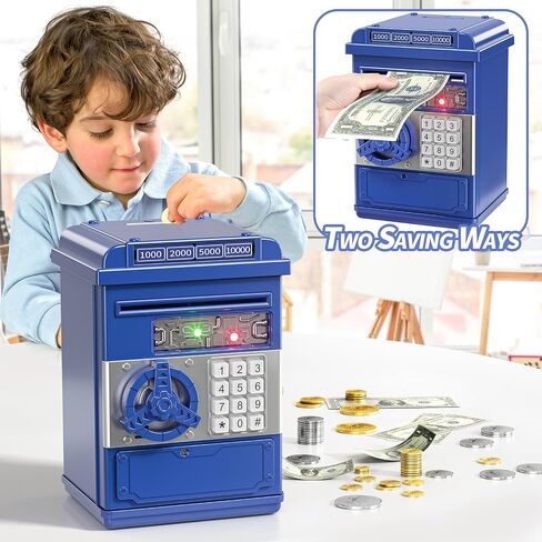 TEMI Piggy Bank for Kids, Electronic Coin Money Bank for 3 4 5 6 7 8 9 10 Year Old Boys Girls Gifts, Cash Coin Can ATM Bank for Kids 5-7, Christmas Birthday Gifts (Black) in Saudi Arabia
