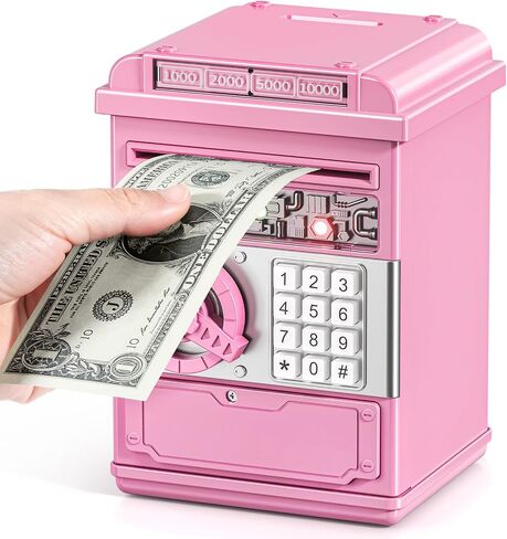 TEMI Piggy Bank for Kids, Electronic Coin Money Bank for 3 4 5 6 7 8 9 10 Year Old Boys Girls Gifts, Cash Coin Can ATM Bank for Kids 5-7, Christmas Birthday Gifts (Black) in Saudi Arabia