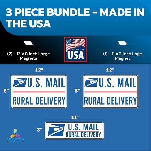 (3 Pack) U.S. Mail Rural Delivery Driver Magnet Sign - USPS Driver Heavy Duty Magnet Print - (2) 12" x 8" and (1) 11" x 3" - Strong Magnet Material - 30 Mil Thickness - Made in USA in Saudi Arabia