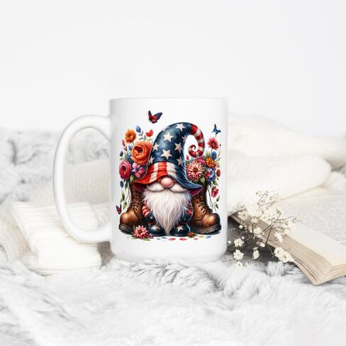 Patriotic Gnome Coffee Mug, 4th of July Independance Day Cup for Mom Friend Coworker Grandma Daughter (15oz) in Saudi Arabia