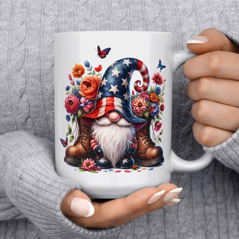 Patriotic Gnome Coffee Mug, 4th of July Independance Day Cup for Mom Friend Coworker Grandma Daughter (15oz) in Saudi Arabia