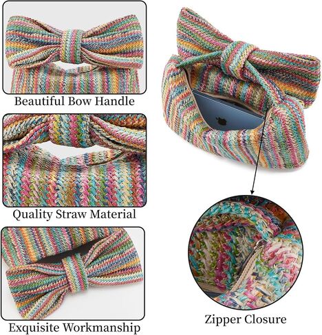 Women Straw Clutch Purses Bow Purse Summer Beach Bags Stylish Handmade Woven Handbags for Party Wedding Vacation in Saudi Arabia
