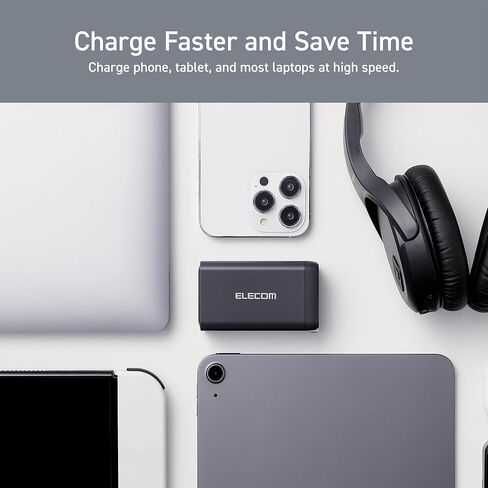 كتلة شاحن حائط USB C بقدرة 120 وات من ELECOM، 3 منافذ متعددة GaN II Smart PD، شحن فائق السرعة، محول طاقة مدمج لأجهزة متعددة، أجهزة الكمبيوتر المحمولة، الأجهزة اللوحية، iPhone، iPad، ساعة، مكبرات الصوت، Airpods - أسود in Saudi Arabia