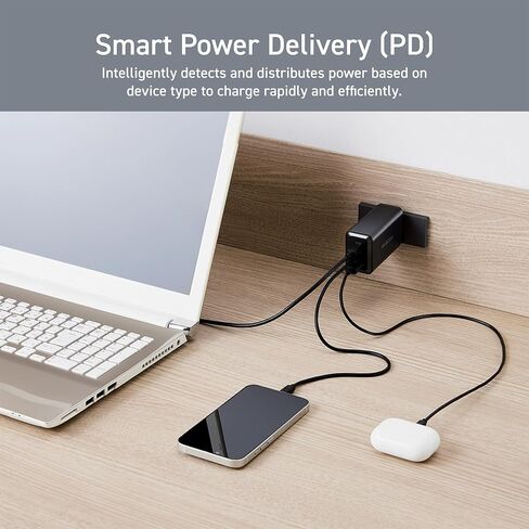 كتلة شاحن حائط USB C بقدرة 120 وات من ELECOM، 3 منافذ متعددة GaN II Smart PD، شحن فائق السرعة، محول طاقة مدمج لأجهزة متعددة، أجهزة الكمبيوتر المحمولة، الأجهزة اللوحية، iPhone، iPad، ساعة، مكبرات الصوت، Airpods - أسود in Saudi Arabia