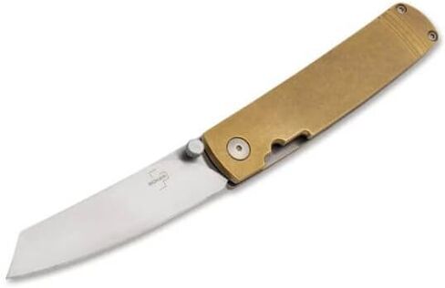 Boker Plus Tenshi Brass - شفرة Tanto Vg-10 المعدلة مقاس 2.68 بوصة، ومسمار الإبهام وقفل الخط مع موازين نحاسية مصممة بواسطة Kansei - 01BO328 in Kuwait