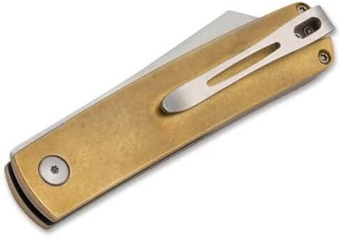 Boker Plus Tenshi Brass - شفرة Tanto Vg-10 المعدلة مقاس 2.68 بوصة، ومسمار الإبهام وقفل الخط مع موازين نحاسية مصممة بواسطة Kansei - 01BO328 in Kuwait