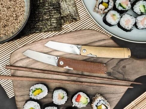 Boker Plus Tenshi Brass - شفرة Tanto Vg-10 المعدلة مقاس 2.68 بوصة، ومسمار الإبهام وقفل الخط مع موازين نحاسية مصممة بواسطة Kansei - 01BO328 in Kuwait