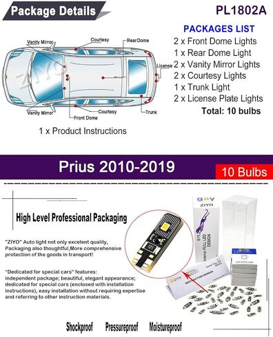 PL1801A Replacement for Toyota Prius 2004-2009 LED Interior Light kit, 6000K White Dome Lights Accessories Package + License Plate Light Bulbs Upgrade (11 Bulbs) in Saudi Arabia