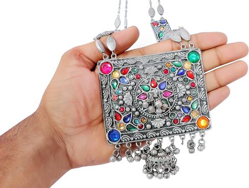 الهندي العتيقة الفضة المؤكسد البولندية الأفغانية القبلية الغجر بوهو غونغرو أجراس بيان كوتشي شرابة كبيرة قلادة سلسلة طويلة قلادة أقراط مجوهرات النساء متعدد in Kuwait