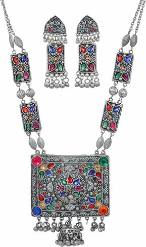 الهندي العتيقة الفضة المؤكسد البولندية الأفغانية القبلية الغجر بوهو غونغرو أجراس بيان كوتشي شرابة كبيرة قلادة سلسلة طويلة قلادة أقراط مجوهرات النساء متعدد in Kuwait