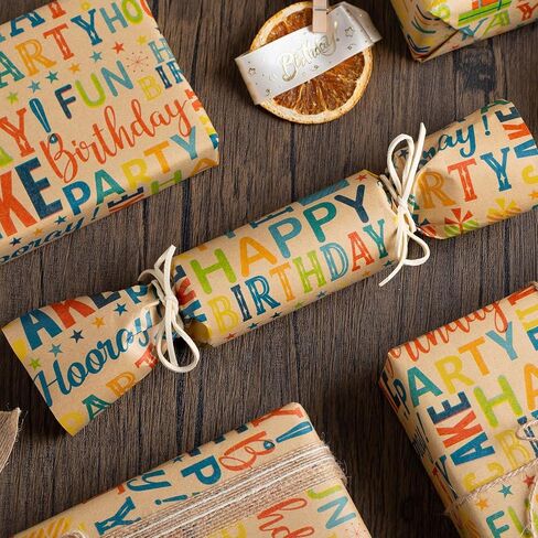 Burymento Birthday Wrapping Paper Roll,Kraft Gift Wrap Paper for Birthday Baby Shower,Kraft Paper with Grid Lines,Lettering Pattern - 17 Inches x 32.8 Feet 1 Roll in Kuwait