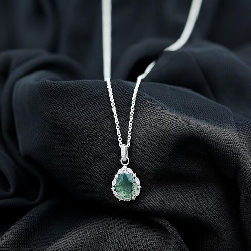 طقم قلادة وأقراط قلادة من العقيق الطحلب NW، طقم مجوهرات من العقيق الطحلب والزركون على شكل دمعة in Kuwait