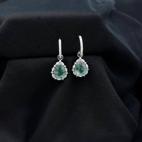 طقم قلادة وأقراط قلادة من العقيق الطحلب NW، طقم مجوهرات من العقيق الطحلب والزركون على شكل دمعة in Kuwait