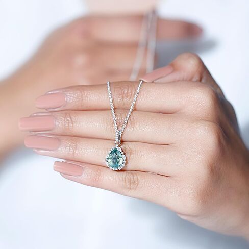 طقم قلادة وأقراط قلادة من العقيق الطحلب NW، طقم مجوهرات من العقيق الطحلب والزركون على شكل دمعة in Kuwait