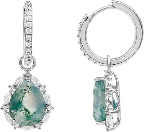 طقم قلادة وأقراط قلادة من العقيق الطحلب NW، طقم مجوهرات من العقيق الطحلب والزركون على شكل دمعة in Kuwait