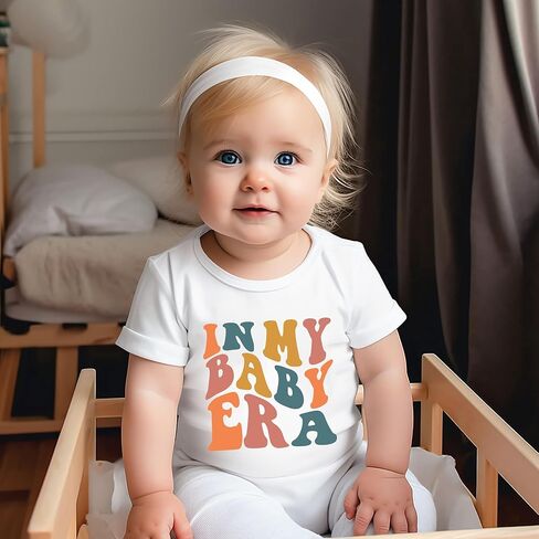 بدلة للجسم In My Newborn/Baby Era، بدلة رومبير مضحكة كلاسيكية لطيفة للإعلان عن الحمل، قميص للأطفال (0-6 أشهر، رومبير بأكمام قصيرة للأطفال) in Kuwait