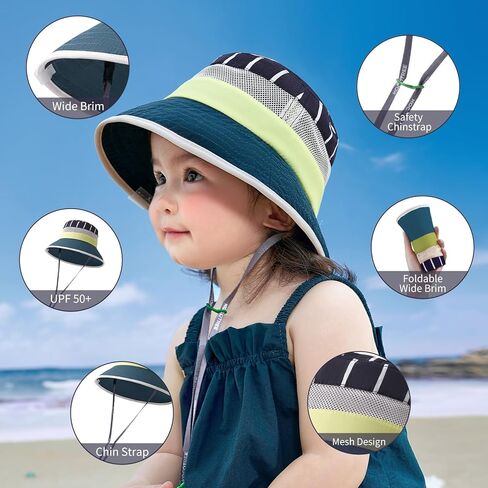 Baby Sun Hat UPF 50+ Toddler Bucket Hat Summer Kids Beach Hats Wide Brim Outdoor Play Hat for Boys Girls in Saudi Arabia