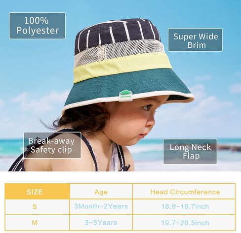 Baby Sun Hat UPF 50+ Toddler Bucket Hat Summer Kids Beach Hats Wide Brim Outdoor Play Hat for Boys Girls in Saudi Arabia