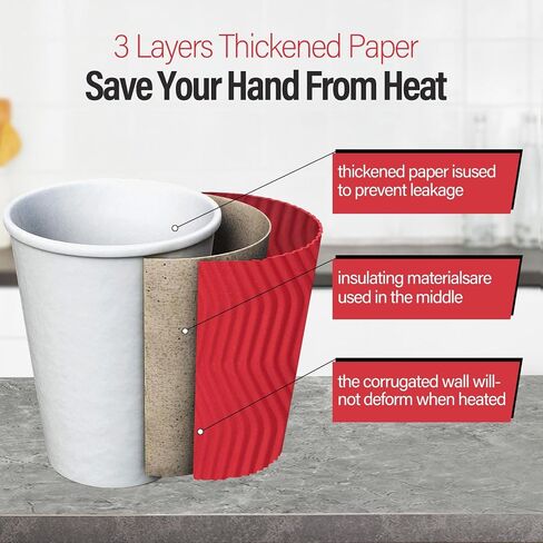 Disposable Coffee Cups With Lids,50 Pack,16 oz Insulated Ripple Wall Paper Coffee Cups,To Go Iced Coffee Cups for Hot and Cold Beverages Tea Hot Chocolate Drinks (Black, 16oz-50) in Saudi Arabia