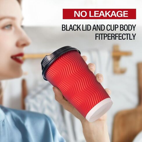 Disposable Coffee Cups With Lids,50 Pack,16 oz Insulated Ripple Wall Paper Coffee Cups,To Go Iced Coffee Cups for Hot and Cold Beverages Tea Hot Chocolate Drinks (Black, 16oz-50) in Saudi Arabia