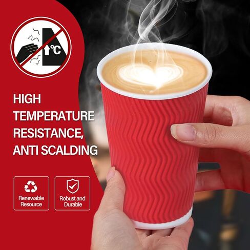 Disposable Coffee Cups With Lids,50 Pack,16 oz Insulated Ripple Wall Paper Coffee Cups,To Go Iced Coffee Cups for Hot and Cold Beverages Tea Hot Chocolate Drinks (Black, 16oz-50) in Saudi Arabia