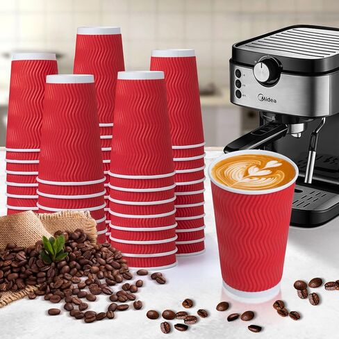 Disposable Coffee Cups With Lids,50 Pack,16 oz Insulated Ripple Wall Paper Coffee Cups,To Go Iced Coffee Cups for Hot and Cold Beverages Tea Hot Chocolate Drinks (Black, 16oz-50) in Saudi Arabia